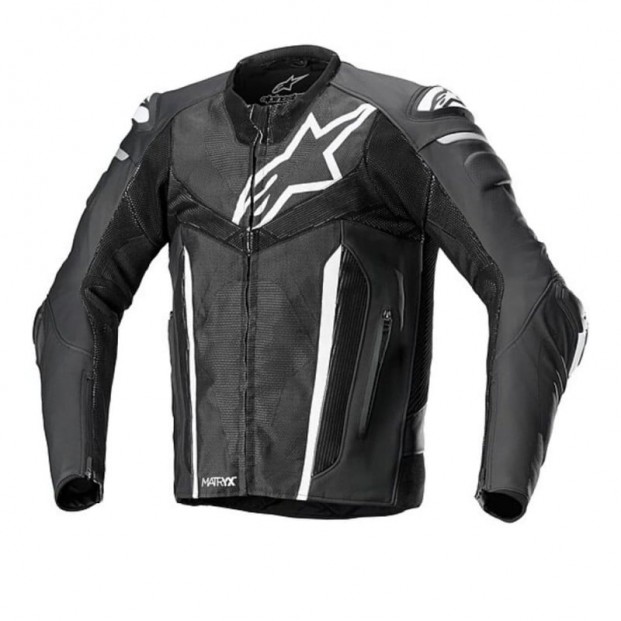Куртка кожаная ALPINESTARS FUSION BLACK/WHITE/METALLIC GREY