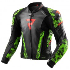 Куртка кожаная REBELHORN VELOCE CAMO BLACK/GREEN/FLUO RED