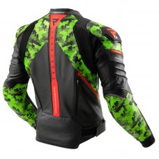 Куртка кожаная REBELHORN VELOCE CAMO BLACK/GREEN/FLUO RED