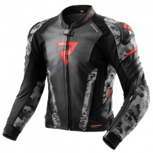 Куртка кожаная REBELHORN VELOCE BLACK/GREY CAMO/FLUO RED