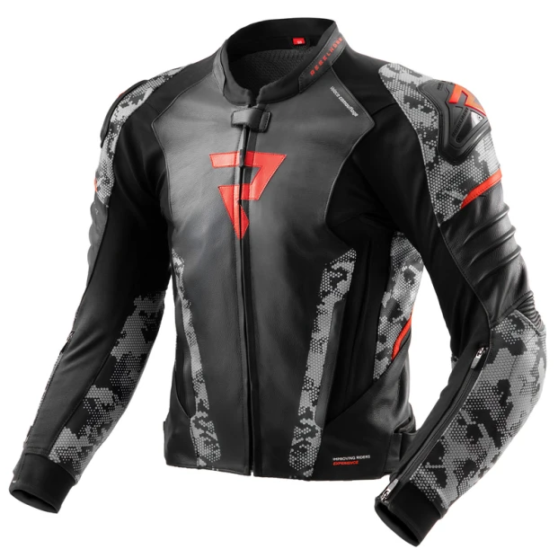 Куртка кожаная REBELHORN VELOCE BLACK/GREY CAMO/FLUO RED