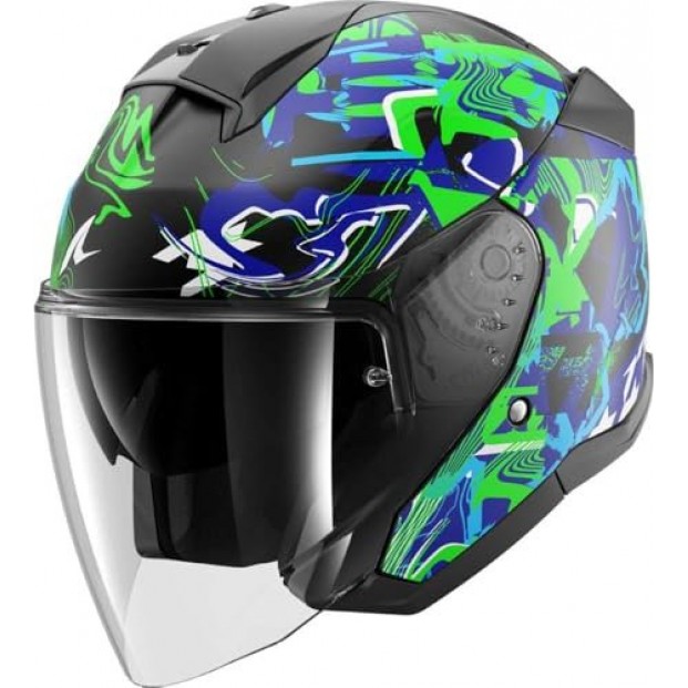 ШЛЕМ SHARK SKWAL JET PRANZ Mat Baclck/Green/Blue