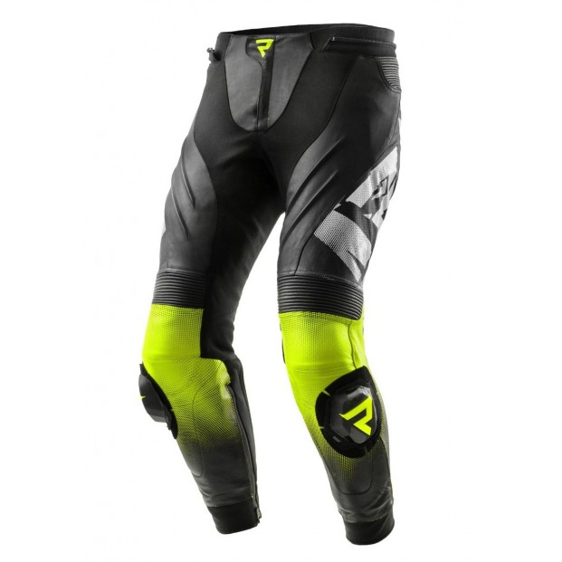 Брюки кожаные REBELHORN INFERNO BLACK/WHITE/FLUO YELLOW