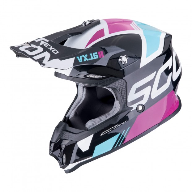 Шлем SCORPION VX-16 EVO AIR ANALOG Noir métal-Bleu-Rose (352)