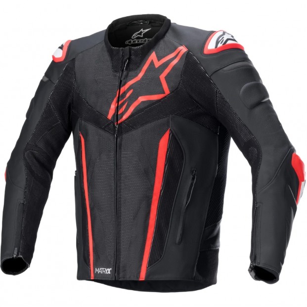 Куртка кожаная ALPINESTARS FUSION BLACK/FLUO RED