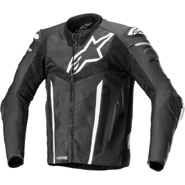 Куртка кожаная ALPINESTARS FUSION BLACK/WHITE/METALLIC GREY