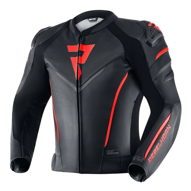 Куртка кожаная Rebelhorn Fighter Black/Flo Red Leather