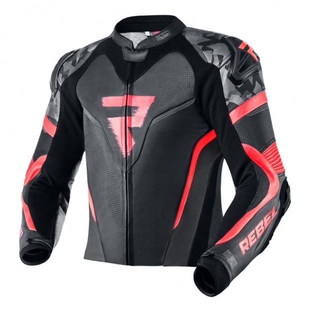 Куртка кожаная REBELHORN REBEL BLACK/FLO RED