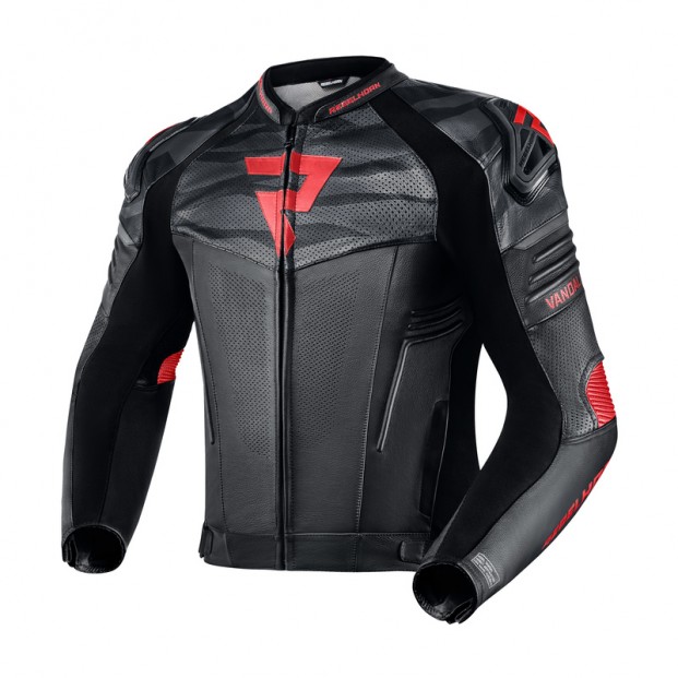 Куртка кожаная REBELHORN VANDAL BLACK/FLO RED