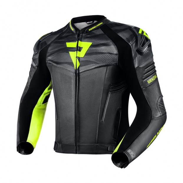 Куртка кожаная REBELHORN VANDAL BLACK/FLO YELLOW