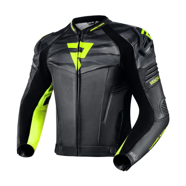 Куртка кожаная REBELHORN VANDAL BLACK/FLO YELLOW