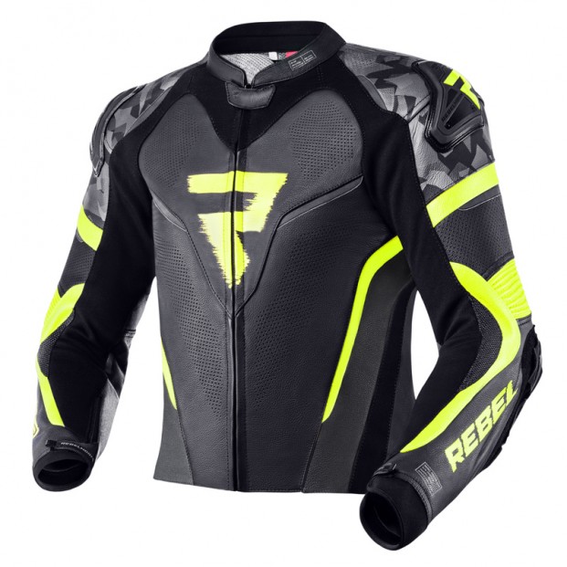 Куртка кожаная REBELHORN REBEL BLACK/FLO YELLOW