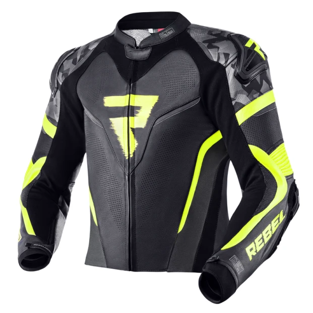 Куртка кожаная REBELHORN REBEL BLACK/FLO YELLOW