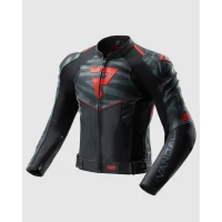 Куртка кожаная REBELHORN VANDAL 2 BLACK GREY FLUO RED
