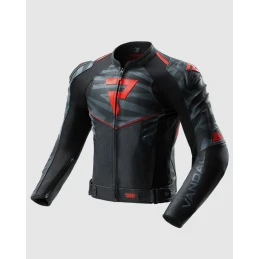 Куртка кожаная REBELHORN VANDAL 2 BLACK GREY FLUO RED