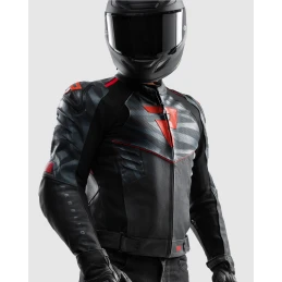 Куртка кожаная REBELHORN VANDAL 2 BLACK GREY FLUO RED