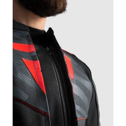 Куртка кожаная REBELHORN VANDAL 2 BLACK GREY FLUO RED