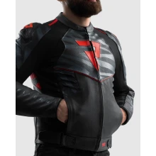 Куртка кожаная REBELHORN VANDAL 2 BLACK GREY FLUO RED
