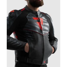 Куртка кожаная REBELHORN VANDAL 2 BLACK GREY FLUO RED