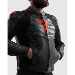Куртка кожаная REBELHORN VANDAL 2 BLACK GREY FLUO RED