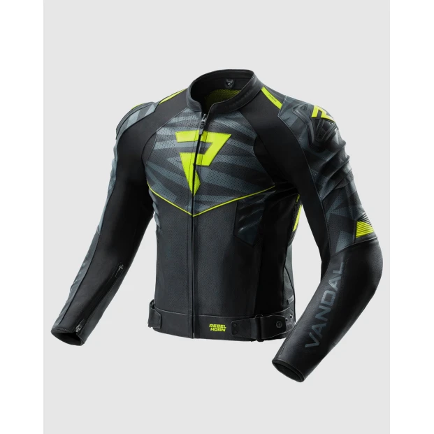 Куртка кожаная REBELHORN VANDAL 2 BLACK GREY FLUO YELLOW