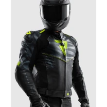 Куртка кожаная REBELHORN VANDAL 2 BLACK GREY FLUO YELLOW