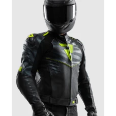 Куртка кожаная REBELHORN VANDAL 2 BLACK GREY FLUO YELLOW