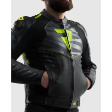 Куртка кожаная REBELHORN VANDAL 2 BLACK GREY FLUO YELLOW