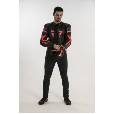 Куртка кожаная REBELHORN REBEL BLACK/FLO RED