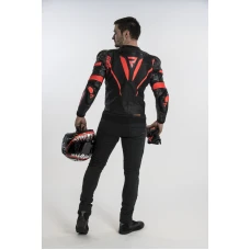 Куртка кожаная REBELHORN REBEL BLACK/FLO RED