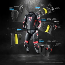 Штаны кожаные REBELHORN REBEL Black/Flo Red