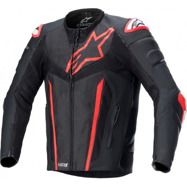 Куртка кожаная ALPINESTARS FUSION BLACK/FLUO RED