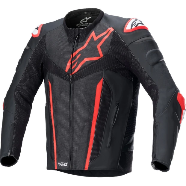 Куртка кожаная ALPINESTARS FUSION BLACK/FLUO RED